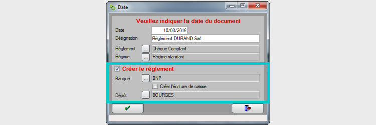 Saisie des règlements pour des tiers en compte